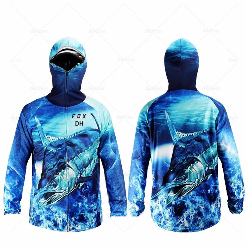 Camisa de pesca - Proteção UV - Capuz Fechamento Total