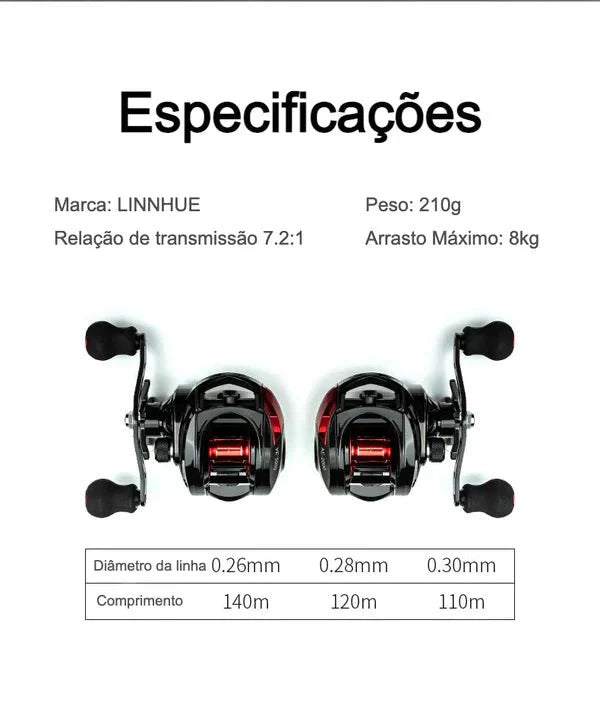 Carretilha LINPRO AE-2000 - 7.2:1 Alta Velocidade - Rolamentos 13+1 - Drag 8Kg